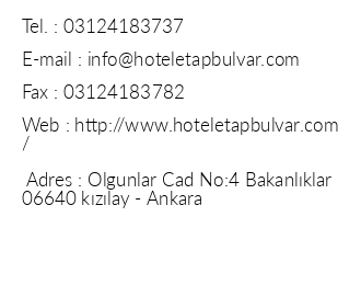 Etap Bulvar Hotel iletiim bilgileri
